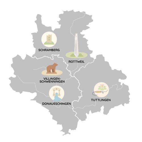 Regionale Karte für Webdesign Villingen-Schwenningen mit Fokus auf Schwarzwald-Baar-Heuberg